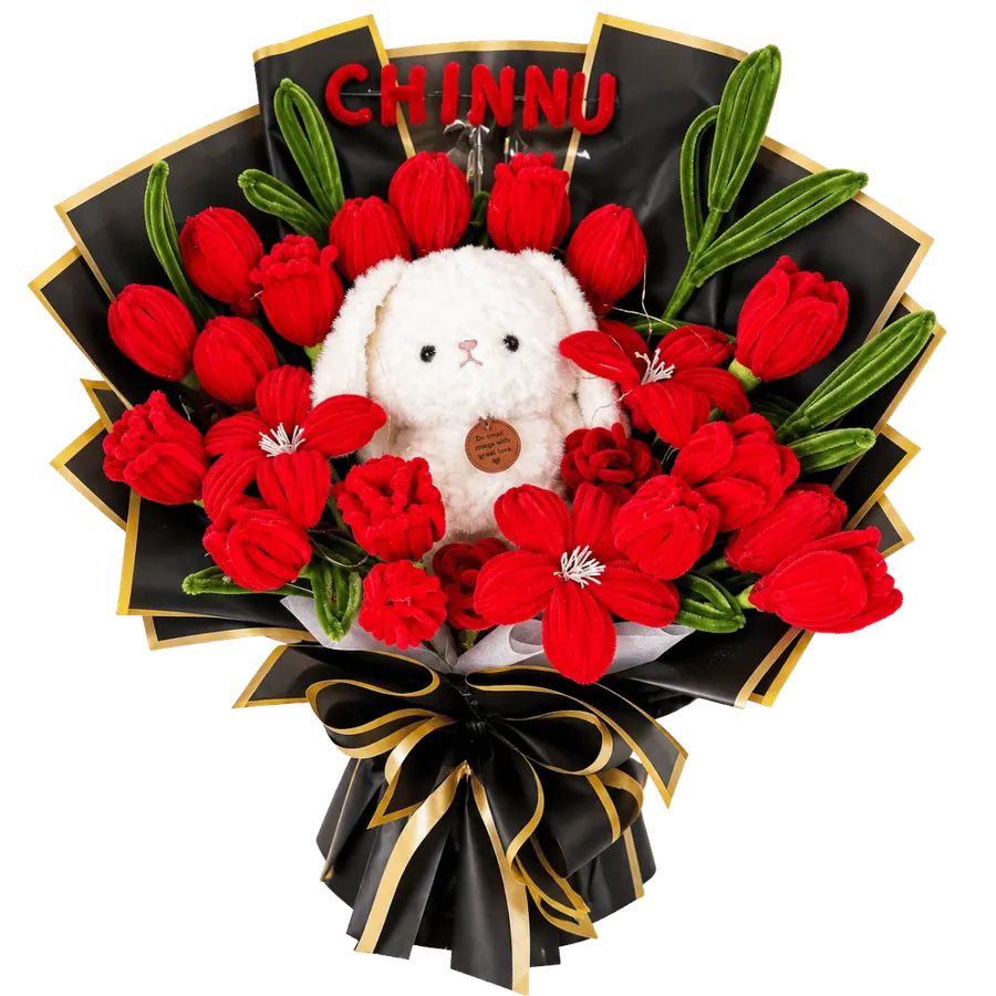 Red Romance Buny Bouquet(Chinnu)